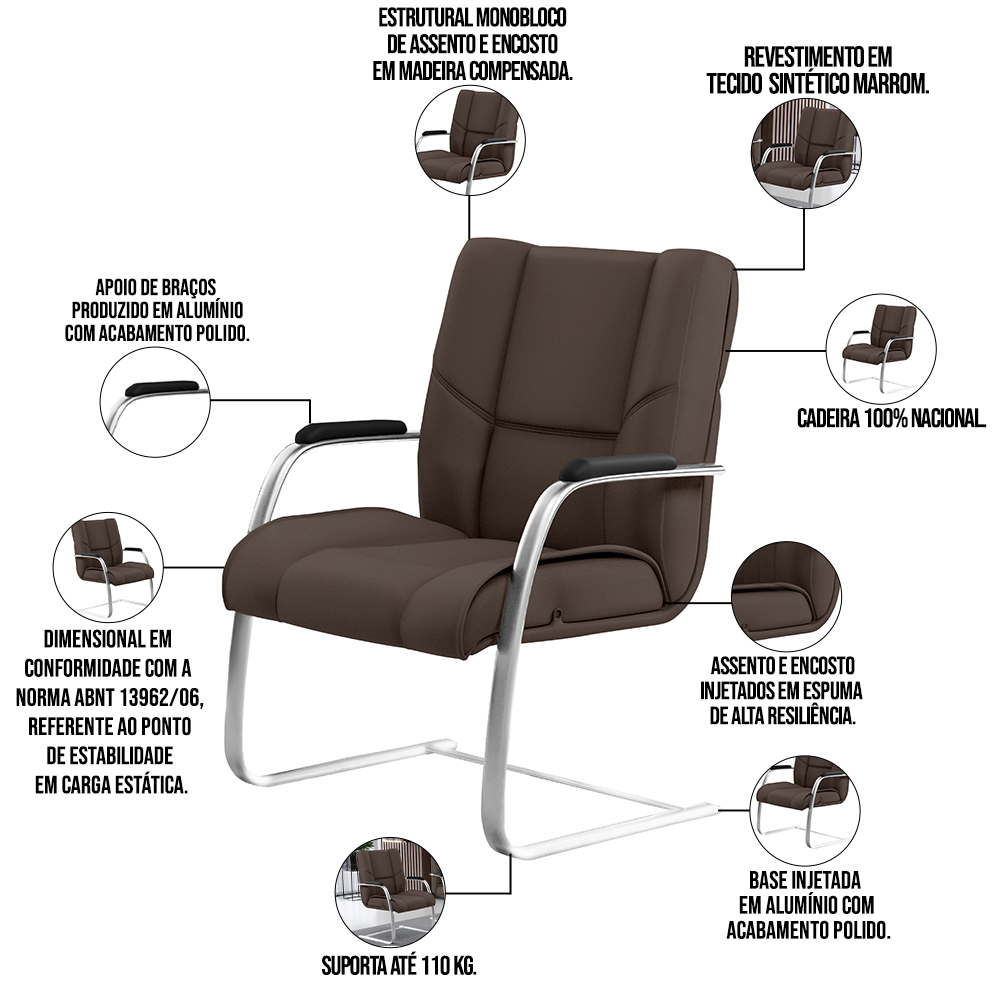 Cadeira De Escritório Fixa Executiva New Onix F02 Tecido Sintético Marrom - Lyam Decor