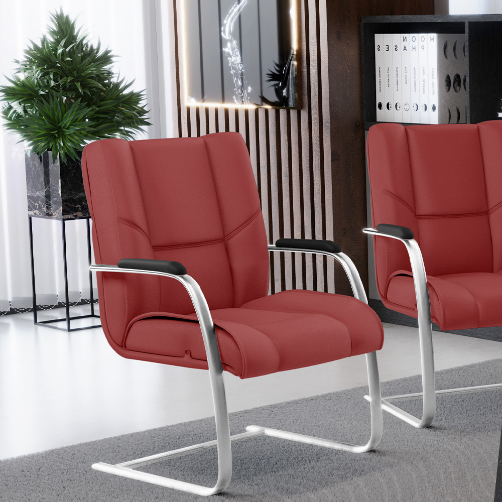 Cadeira De Escritório Fixa Executiva New Onix F02 Tecido Sintético Vermelho - Lyam Decor