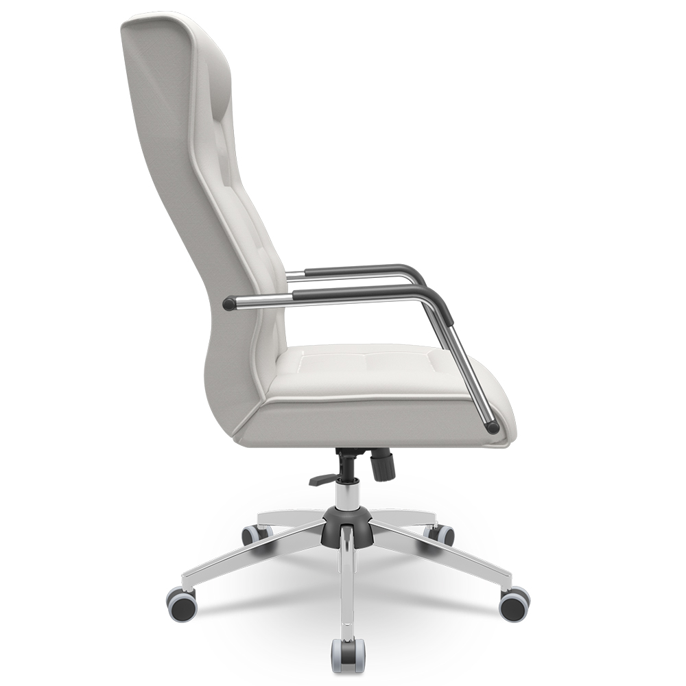 Cadeira De Escritório Giratória Presidente Base Cromada Kirk P03 Facto Branco - Lyam Decor