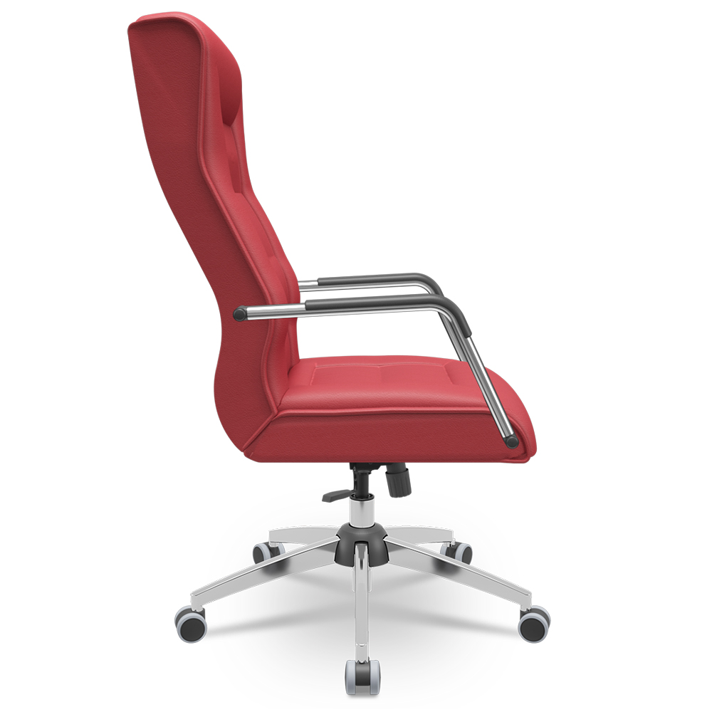 Cadeira De Escritório Giratória Presidente Base Cromada Kirk P03 Vinil Vermelho - Lyam Decor