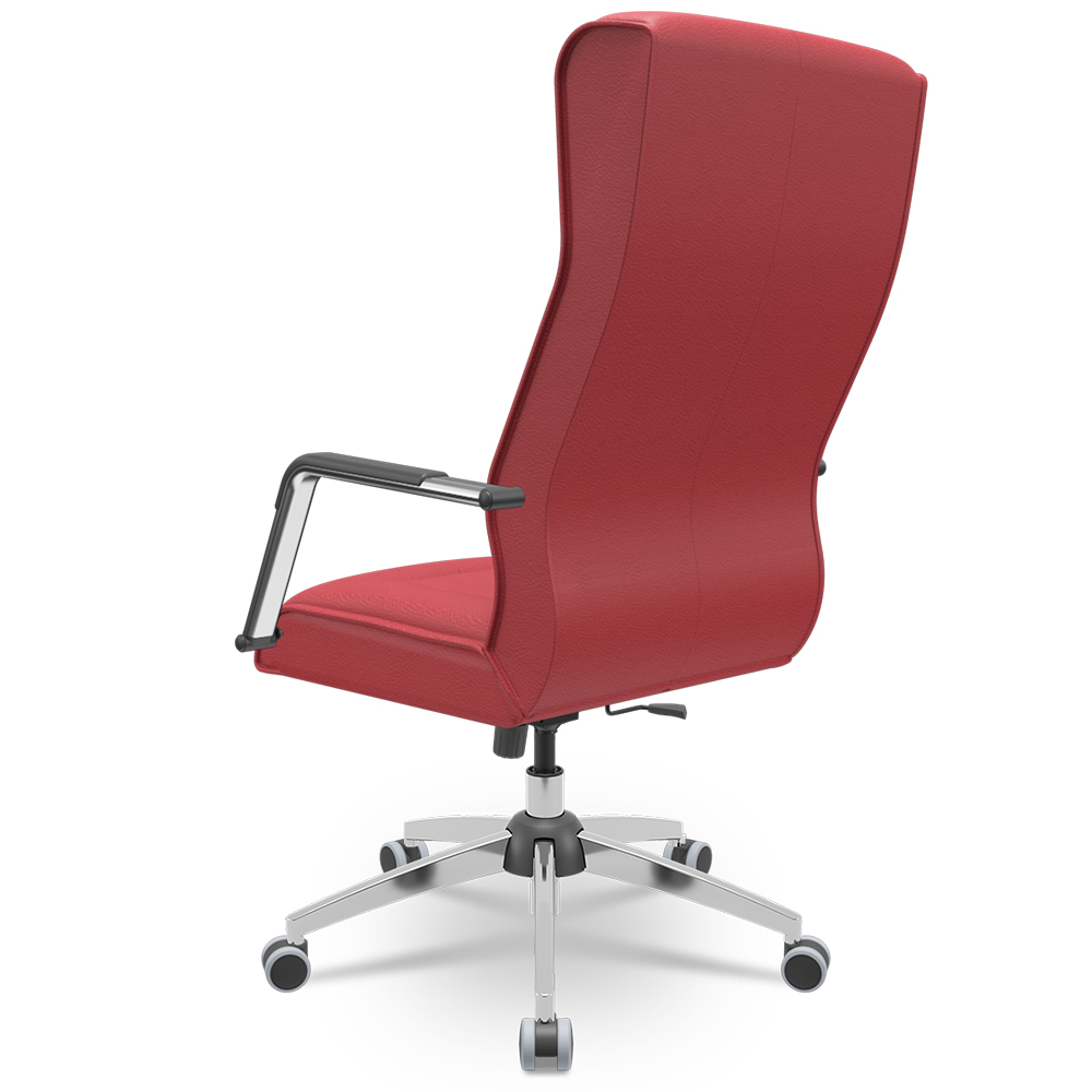 Cadeira De Escritório Giratória Presidente Base Cromada Kirk P03 Vinil Vermelho - Lyam Decor