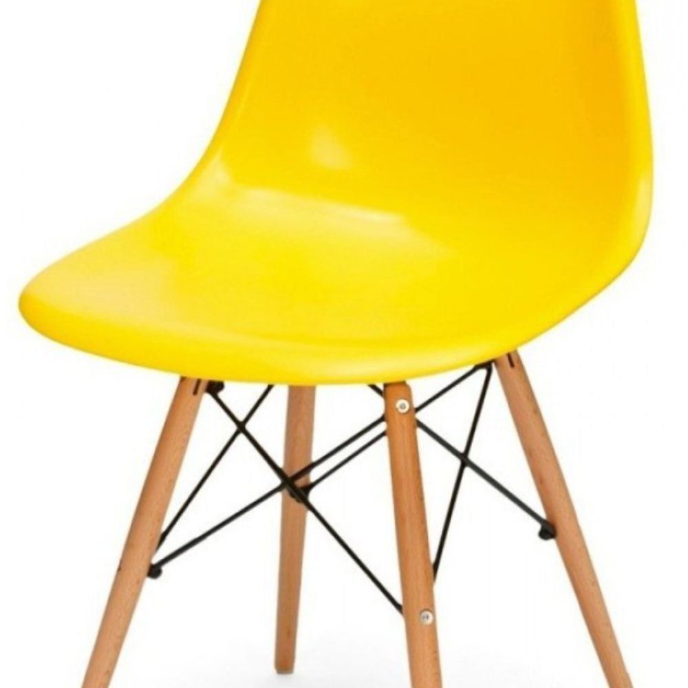 Cadeira Decorativa Eiffel Charles Eames F03 Amarelo com Pés de Madeira - Lyam Decor