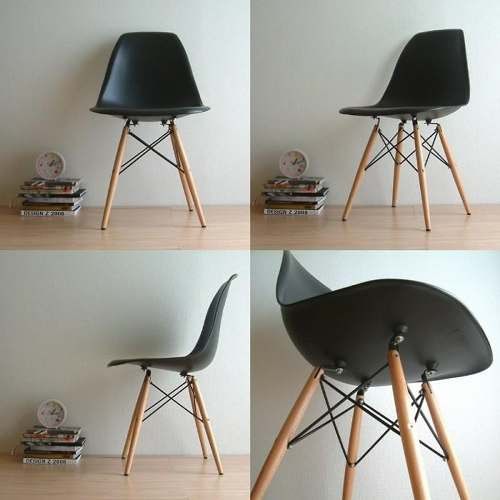Cadeira Decorativa Eiffel Charles Eames F03 Preto com Pés de Madeira - Lyam Decor