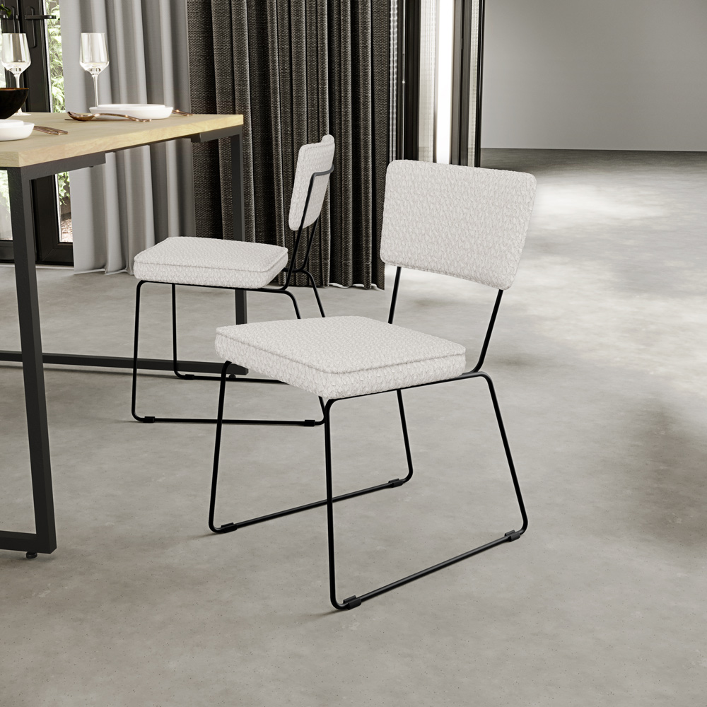 Cadeira Decorativa Estofada Para Sala De Jantar Allana L02 Bouclê Cru - Lyam