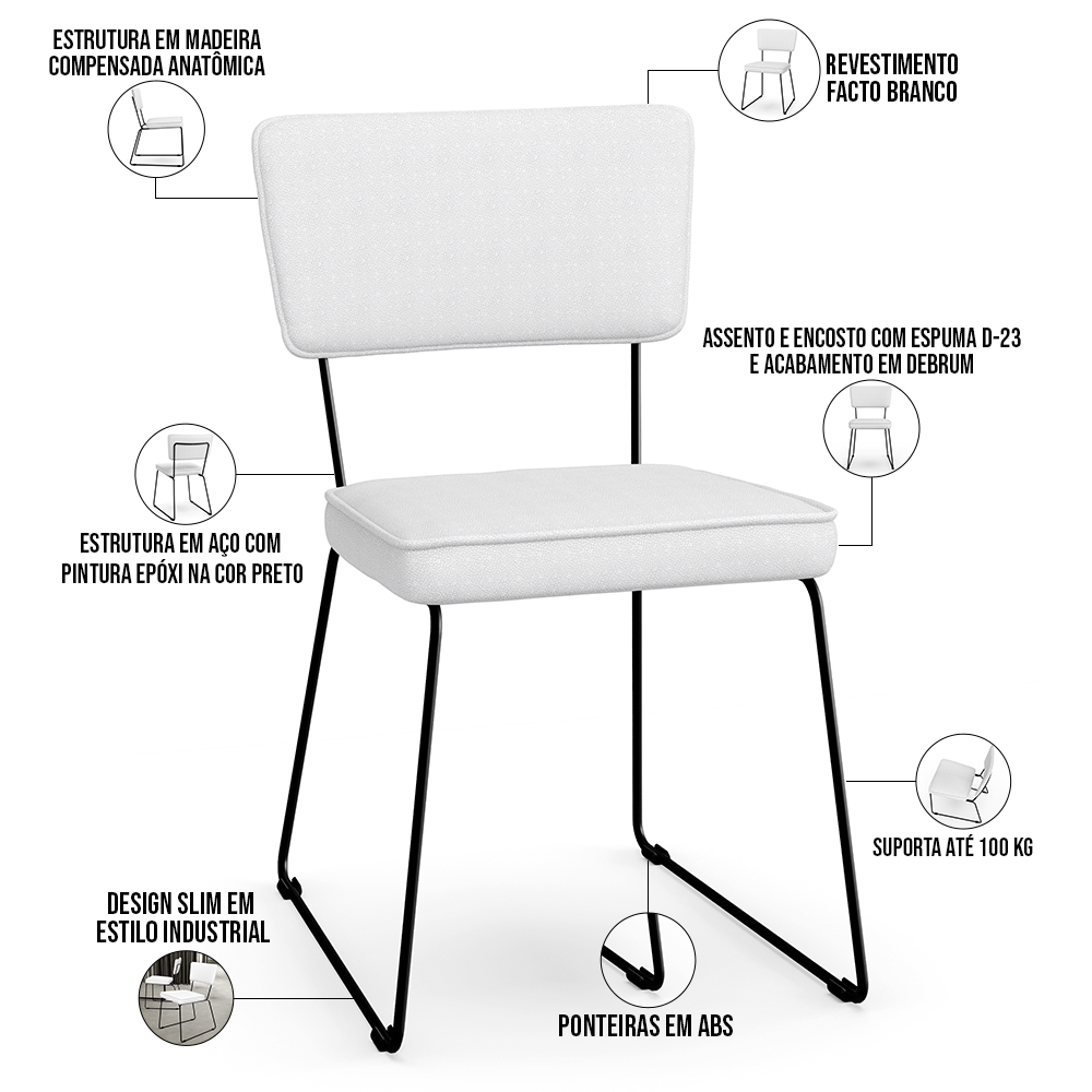 Cadeira Decorativa Estofada Para Sala De Jantar Allana L02 Facto Branco - Lyam Decor