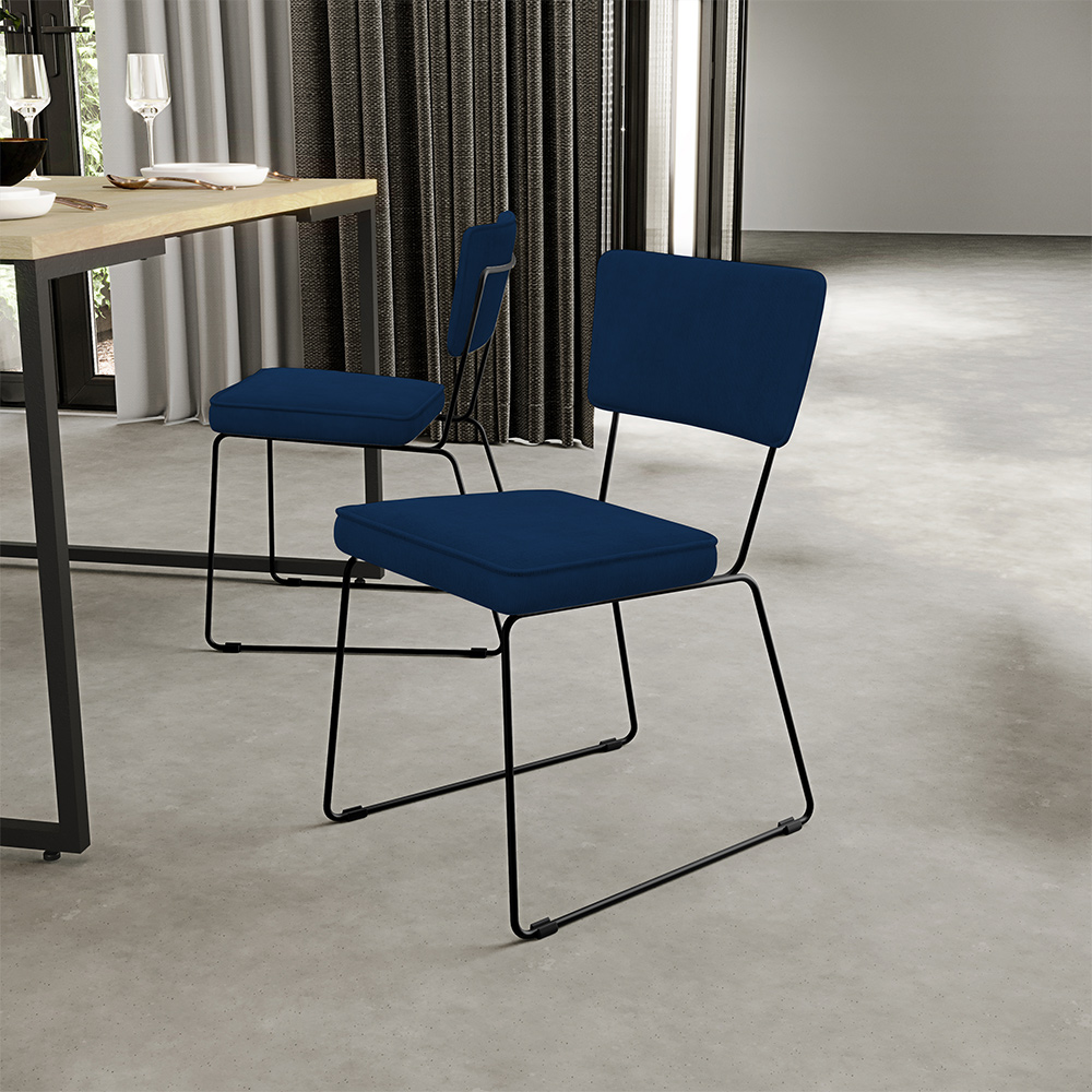 Cadeira Decorativa Estofada Para Sala De Jantar Allana L02 Suede Azul Marinho - Lyam Decor