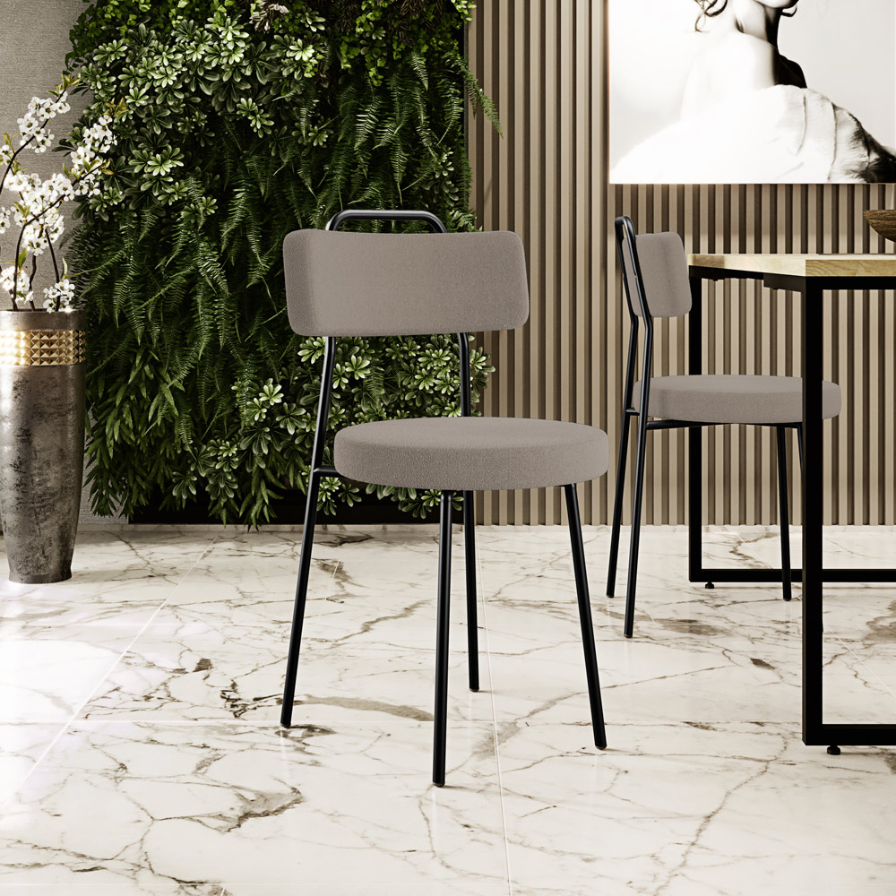 Cadeira Decorativa Estofada Para Sala De Jantar Barcelona L02 Bouclê Bege - Lyam Decor