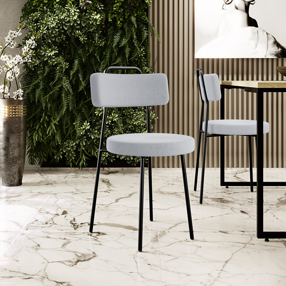 Cadeira Decorativa Estofada Para Sala De Jantar Barcelona L02 Bouclê Cinza - Lyam Decor