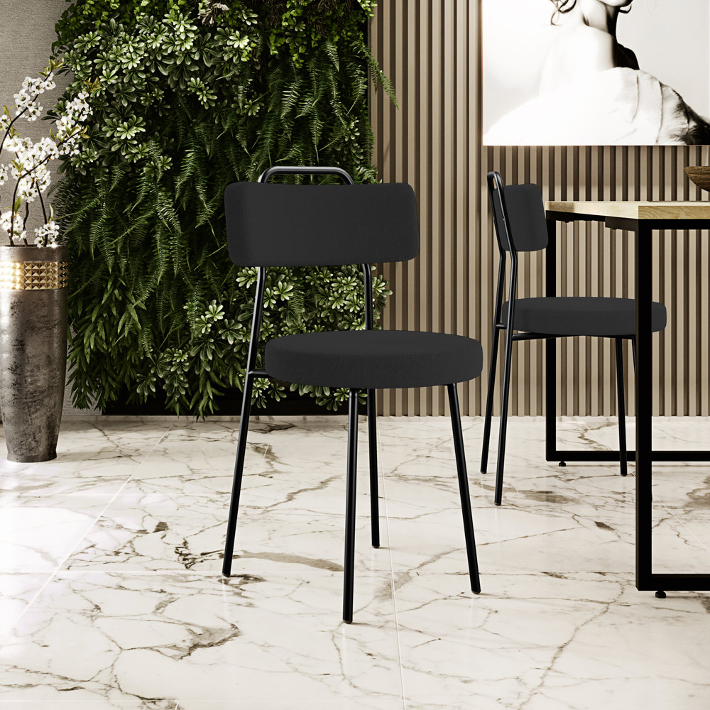 Cadeira Decorativa Estofada Para Sala De Jantar Barcelona L02 Bouclê Preto - Lyam Decor