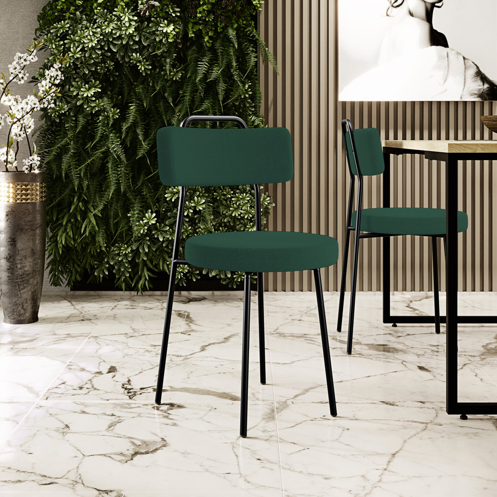 Cadeira Decorativa Estofada Para Sala De Jantar Barcelona L02 Bouclê Verde - Lyam Decor