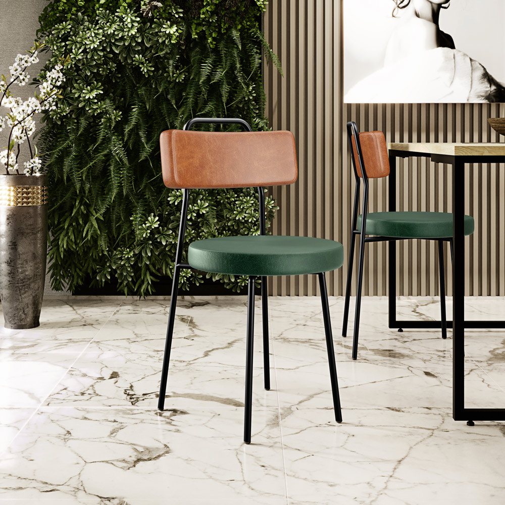 Cadeira Decorativa Estofada Para Sala De Jantar Barcelona L02 Couríssimo Camel Facto Verde - Lyam