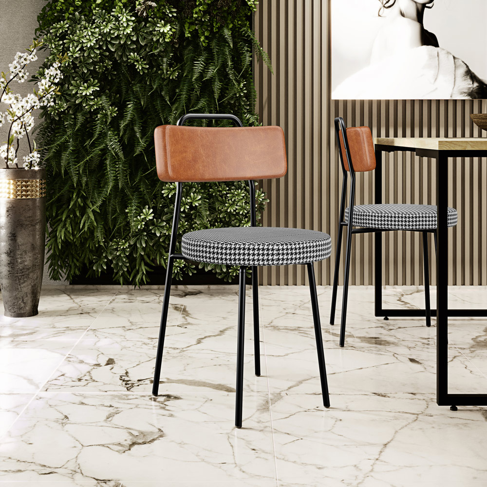 Cadeira Decorativa Estofada Para Sala De Jantar Barcelona L02 Couríssimo Camel Pied Poule - Lyam
