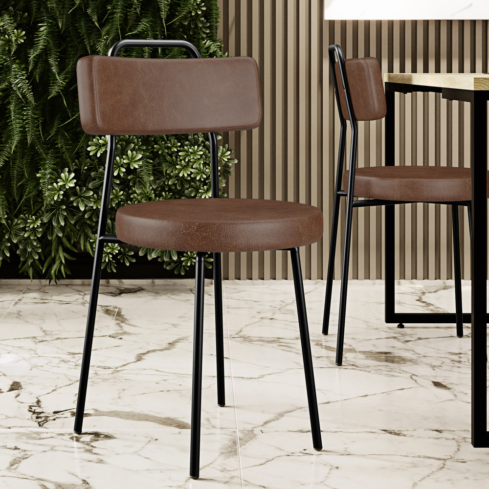 Cadeira Decorativa Estofada Para Sala De Jantar Barcelona L02 Couríssimo Marrom - Lyam Decor