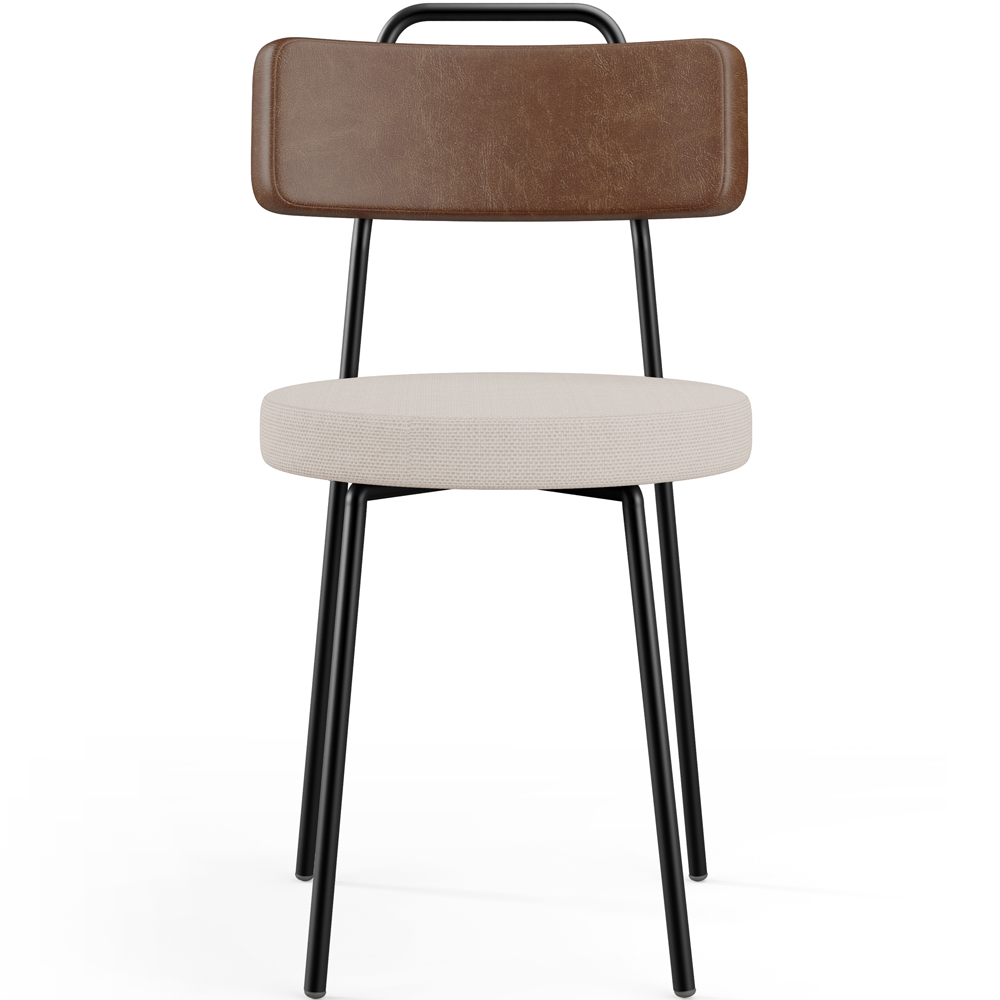 Cadeira Decorativa Estofada Para Sala De Jantar Barcelona L02 Couríssimo Marrom Linho Bege - Lyam