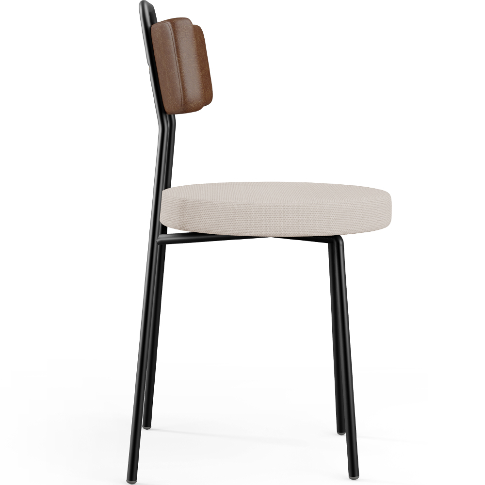 Cadeira Decorativa Estofada Para Sala De Jantar Barcelona L02 Couríssimo Marrom Linho Bege - Lyam
