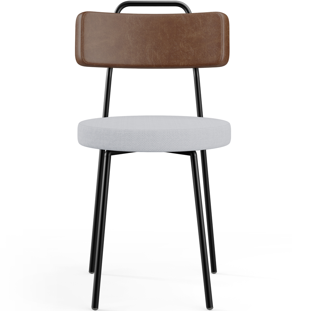 Cadeira Decorativa Estofada Para Sala De Jantar Barcelona L02 Couríssimo Marrom Linho Cinza - Lyam