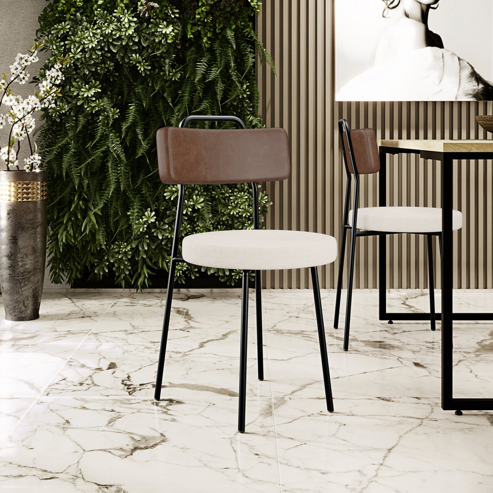 Cadeira Decorativa Estofada Para Sala De Jantar Barcelona L02 Couríssimo Marrom Linho Cru - Lyam