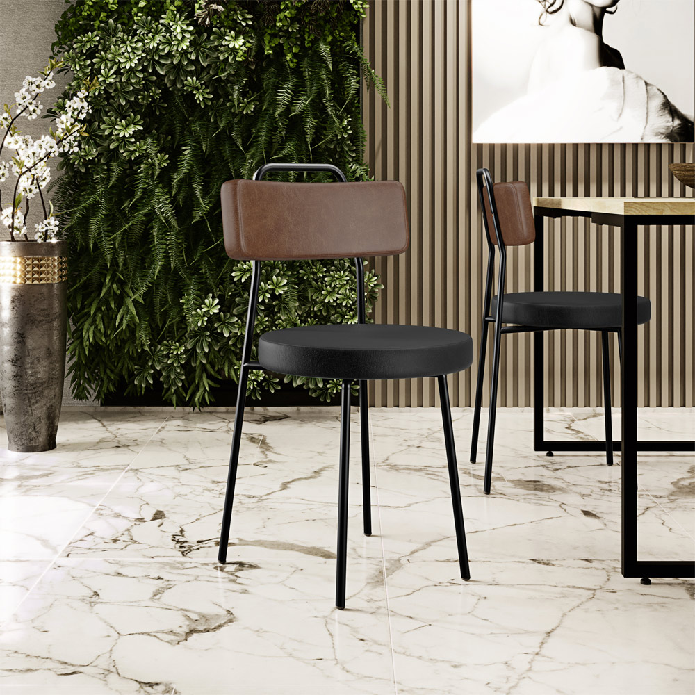 Cadeira Decorativa Estofada Para Sala De Jantar Barcelona L02 Couríssimo Marrom Preto - Lyam