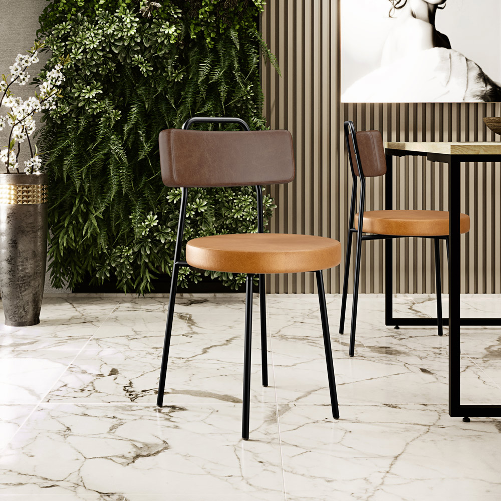 Cadeira Decorativa Estofada Para Sala De Jantar Barcelona L02 Couríssimo Marrom Whisky - Lyam