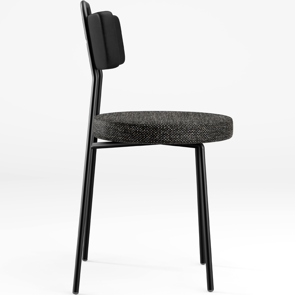 Cadeira Decorativa Estofada Para Sala De Jantar Barcelona L02 Couríssimo Preto Linho Chumbo - Lyam