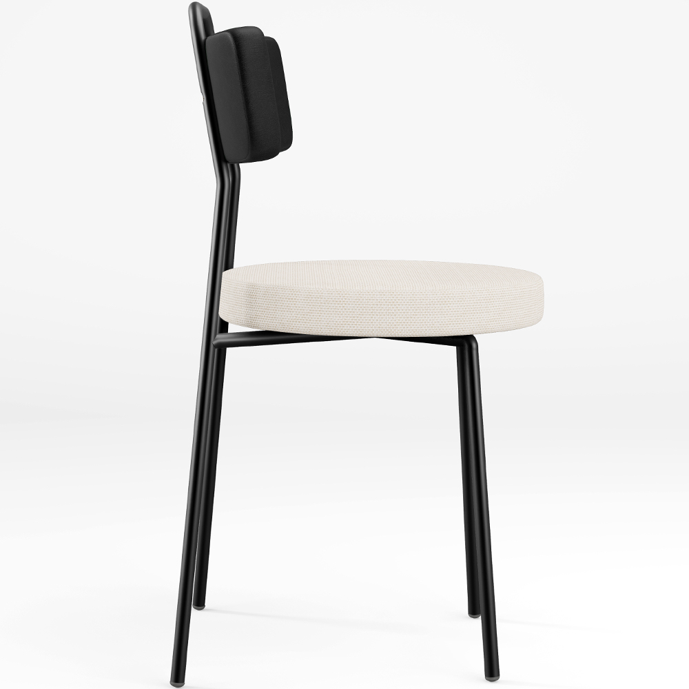 Cadeira Decorativa Estofada Para Sala De Jantar Barcelona L02 Couríssimo Preto Linho Cru - Lyam