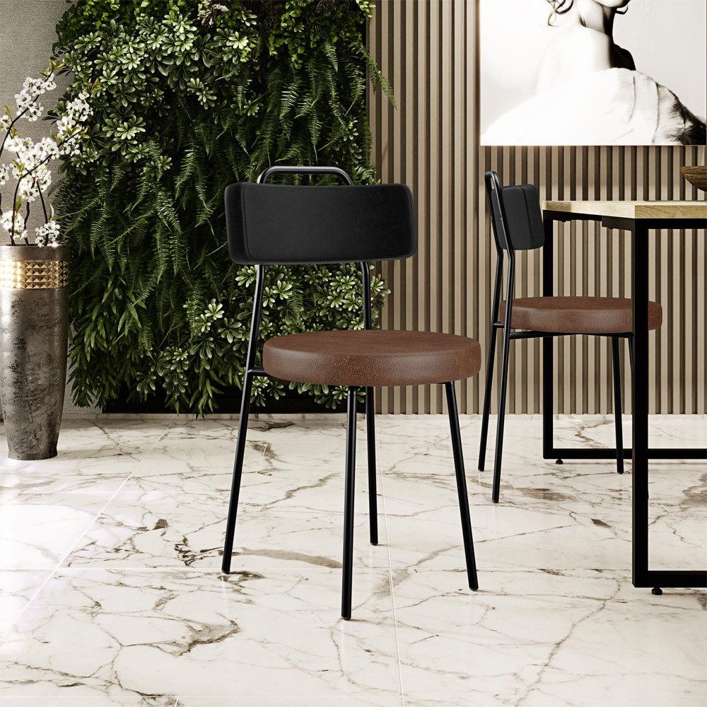 Cadeira Decorativa Estofada Para Sala De Jantar Barcelona L02 Couríssimo Preto Marrom - Lyam