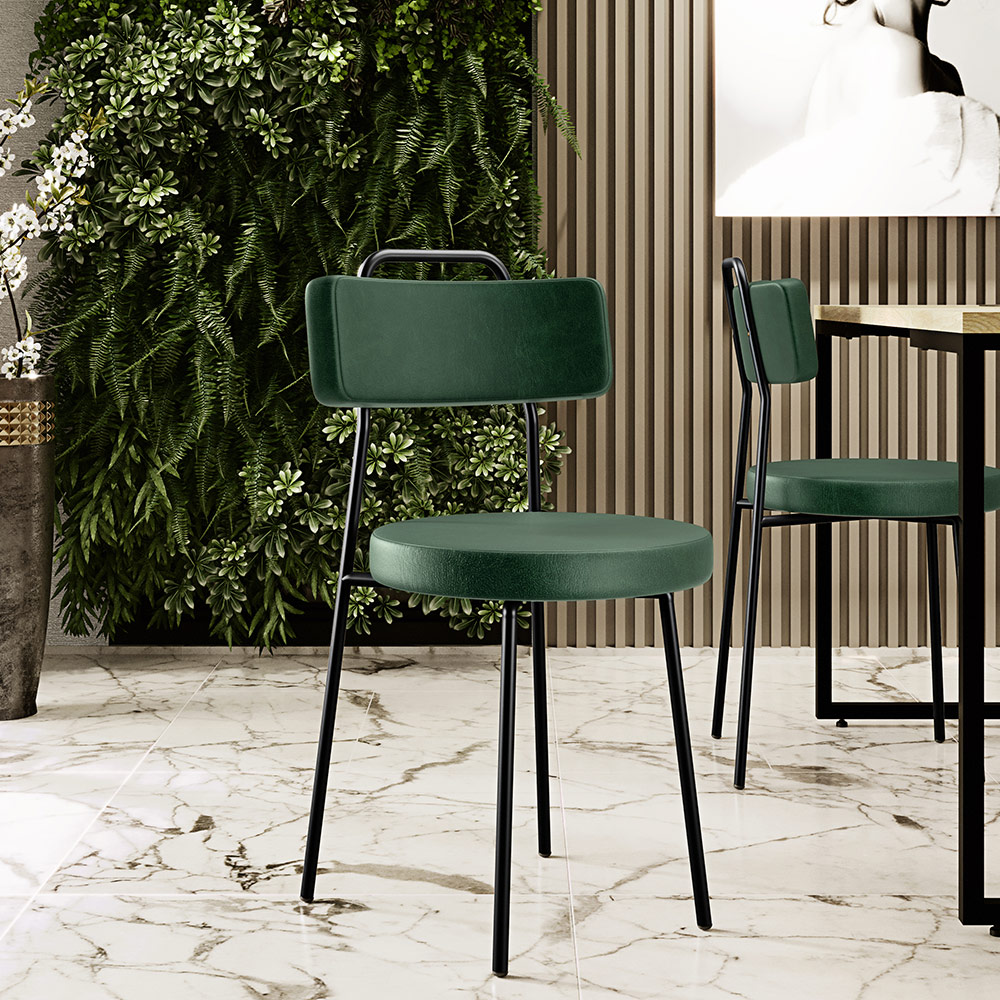 Cadeira Decorativa Estofada Para Sala De Jantar Barcelona L02 Couríssimo Verde Musgo - Lyam Decor