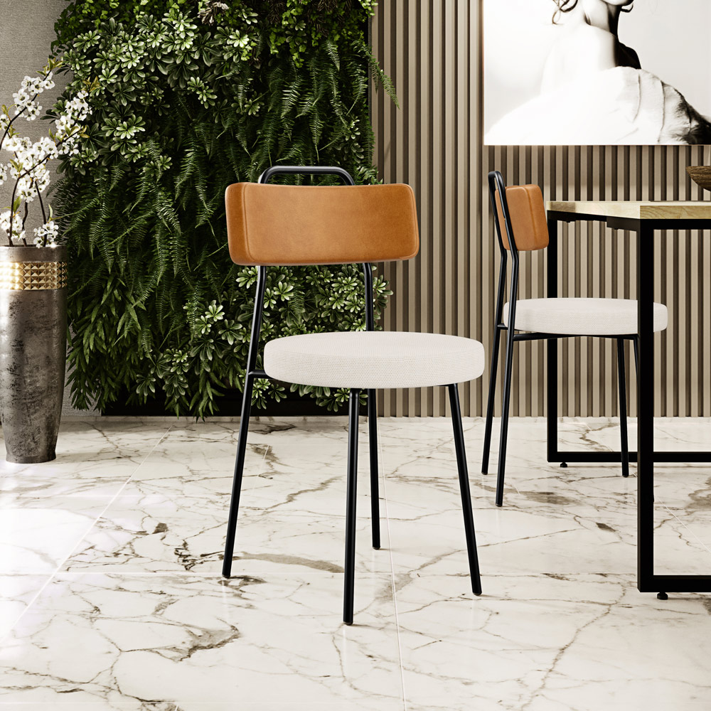 Cadeira Decorativa Estofada Para Sala De Jantar Barcelona L02 Couríssimo Whisky Linho Cru - Lyam