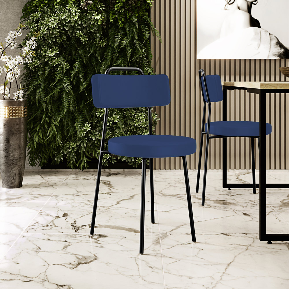 Cadeira Decorativa Estofada Para Sala De Jantar Barcelona L02 Facto Azul Marinho - Lyam Decor
