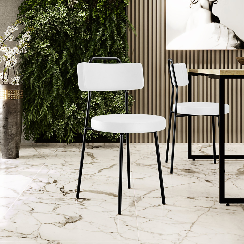 Cadeira Decorativa Estofada Para Sala De Jantar Barcelona L02 Facto Branco - Lyam Decor