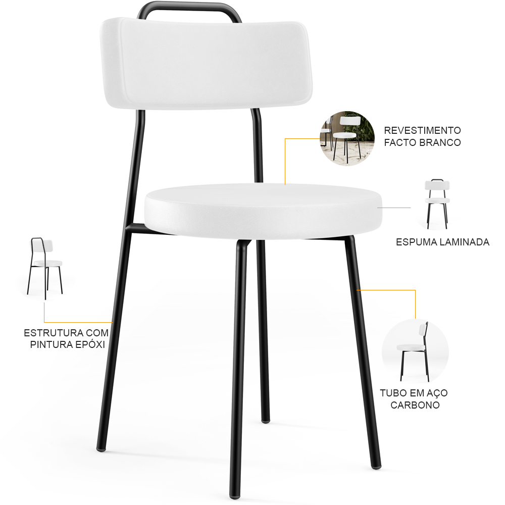 Cadeira Decorativa Estofada Para Sala De Jantar Barcelona L02 Facto Branco - Lyam Decor