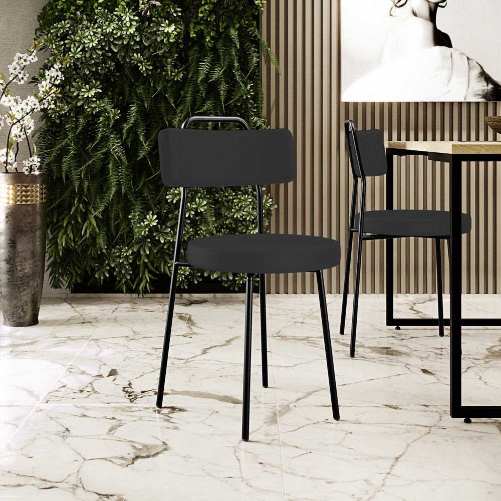 Cadeira Decorativa Estofada Para Sala De Jantar Barcelona L02 Facto Preto - Lyam Decor