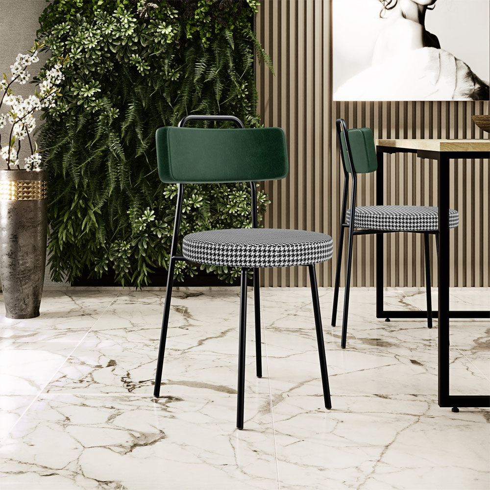 Cadeira Decorativa Estofada Para Sala De Jantar Barcelona L02 Facto Verde Musgo Pied Poule - Lyam