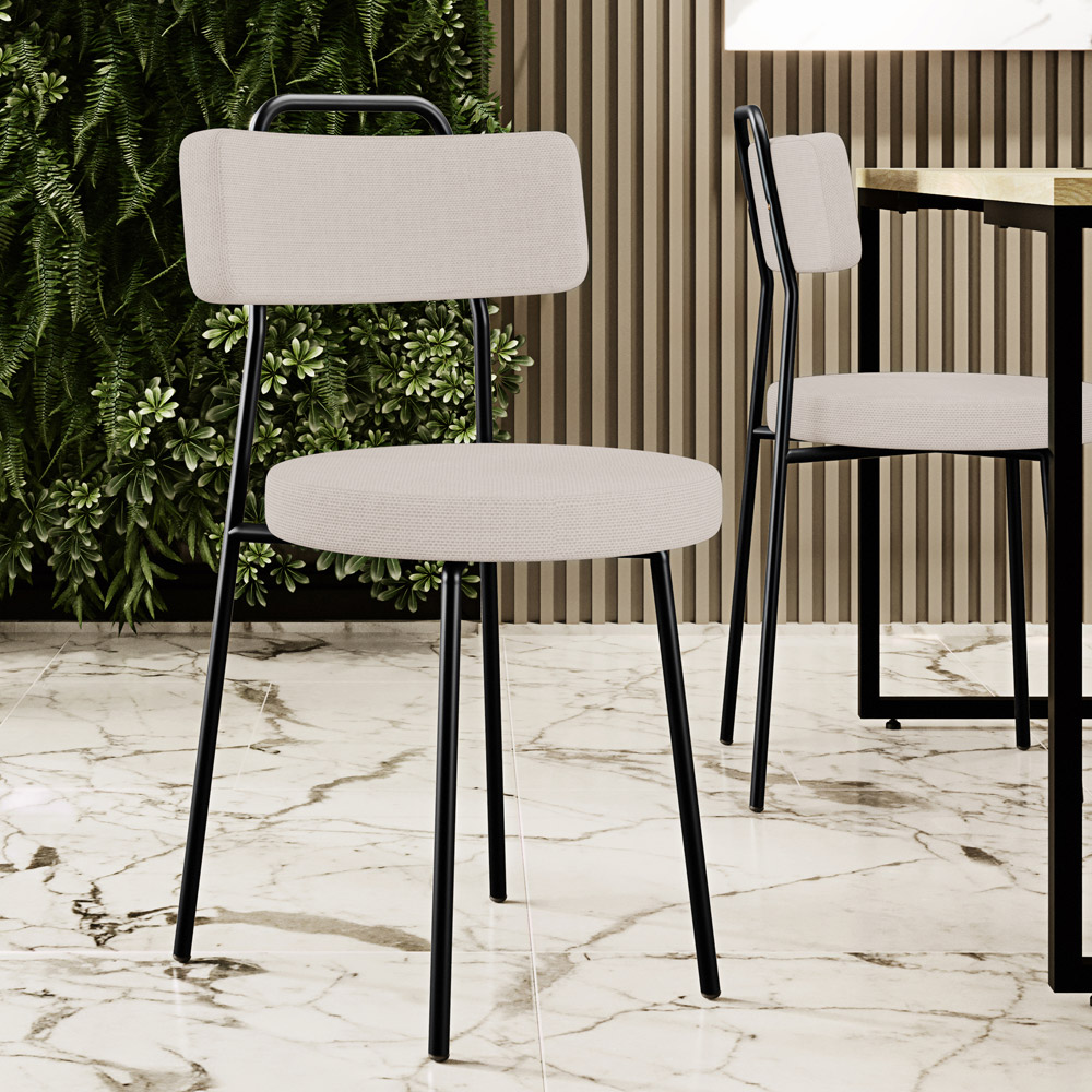 Cadeira Decorativa Estofada Para Sala De Jantar Barcelona L02 Linho Bege - Lyam Decor