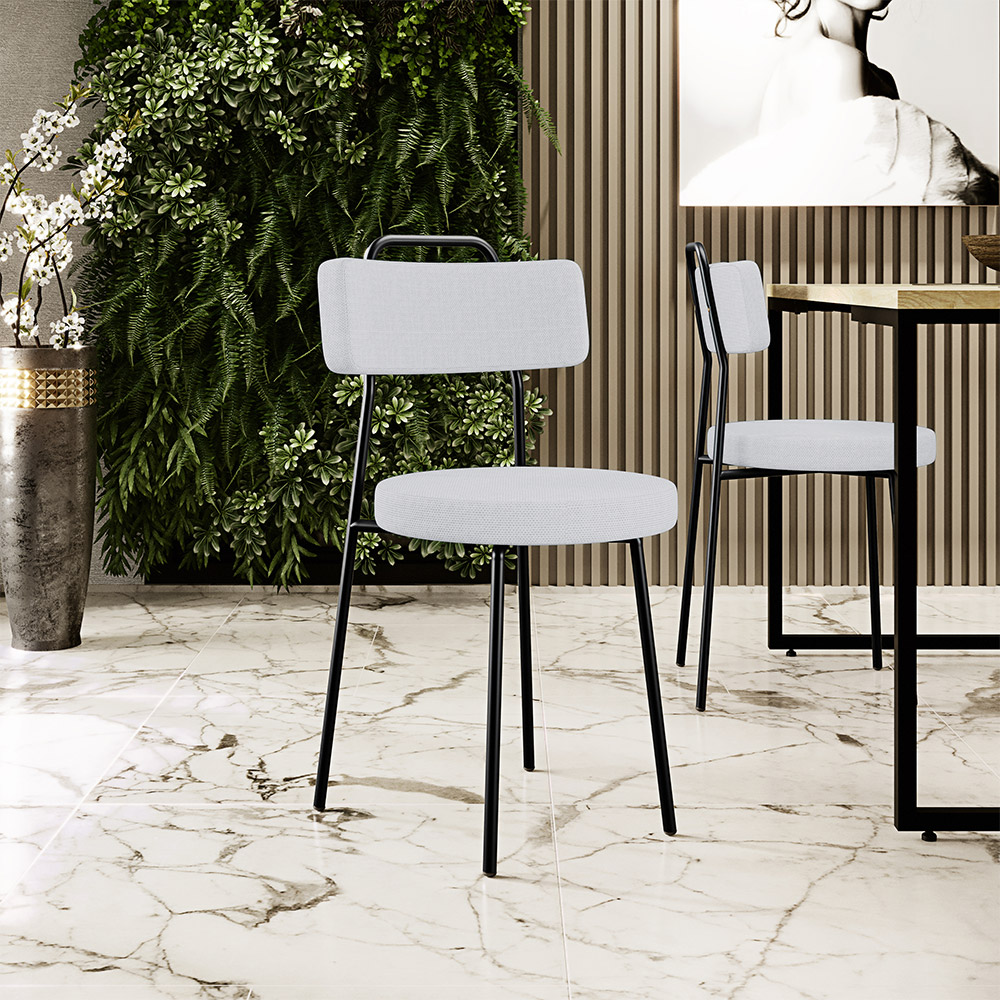 Cadeira Decorativa Estofada Para Sala De Jantar Barcelona L02 Linho Cinza - Lyam Decor