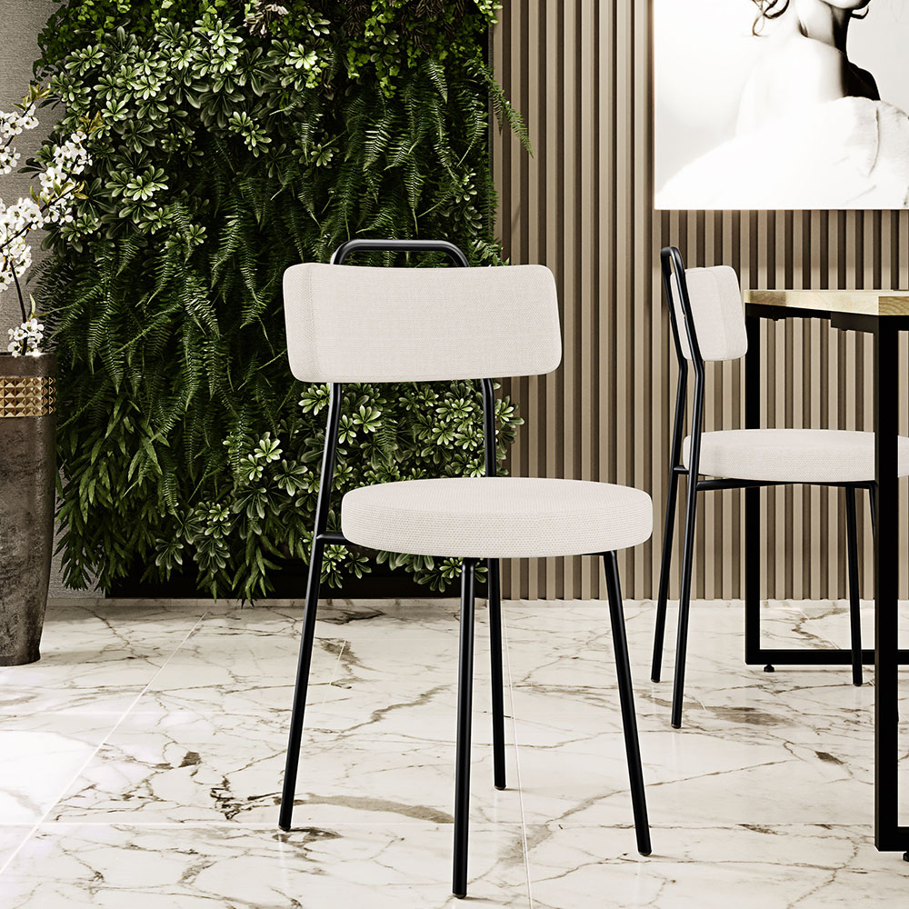 Cadeira Decorativa Estofada Para Sala De Jantar Barcelona L02 Linho Cru - Lyam Decor