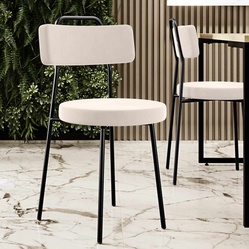 Cadeira Decorativa Estofada Para Sala De Jantar Barcelona L02 Suede Bege - Lyam Decor