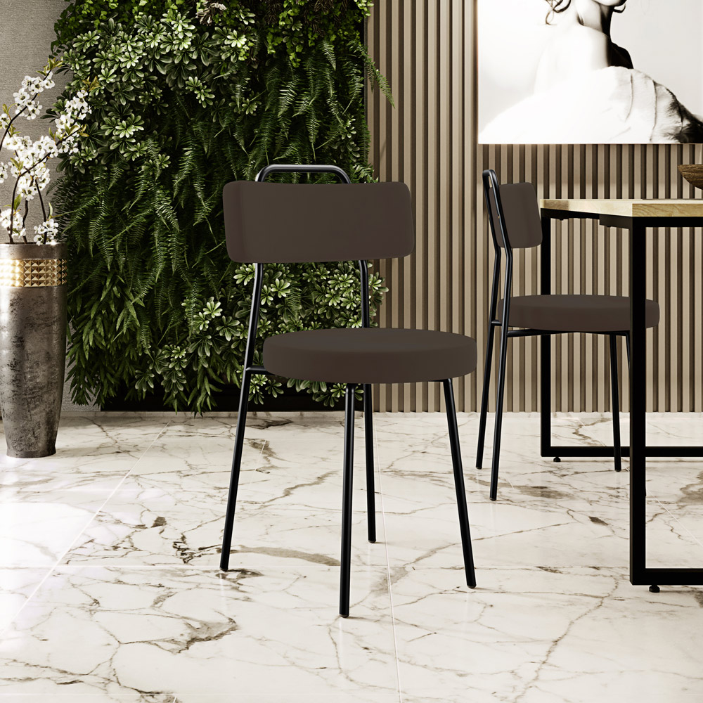 Cadeira Decorativa Estofada Para Sala De Jantar Barcelona L02 Suede Marrom - Lyam Decor