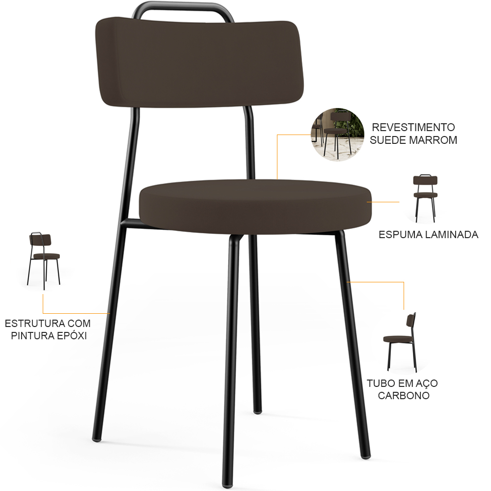 Cadeira Decorativa Estofada Para Sala De Jantar Barcelona L02 Suede Marrom - Lyam Decor