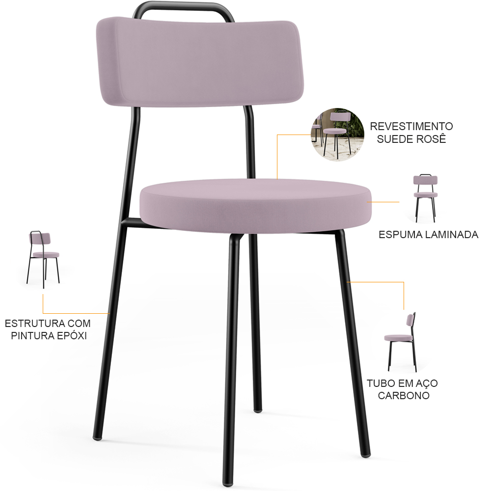 Cadeira Decorativa Estofada Para Sala De Jantar Barcelona L02 Suede Rosê - Lyam Decor