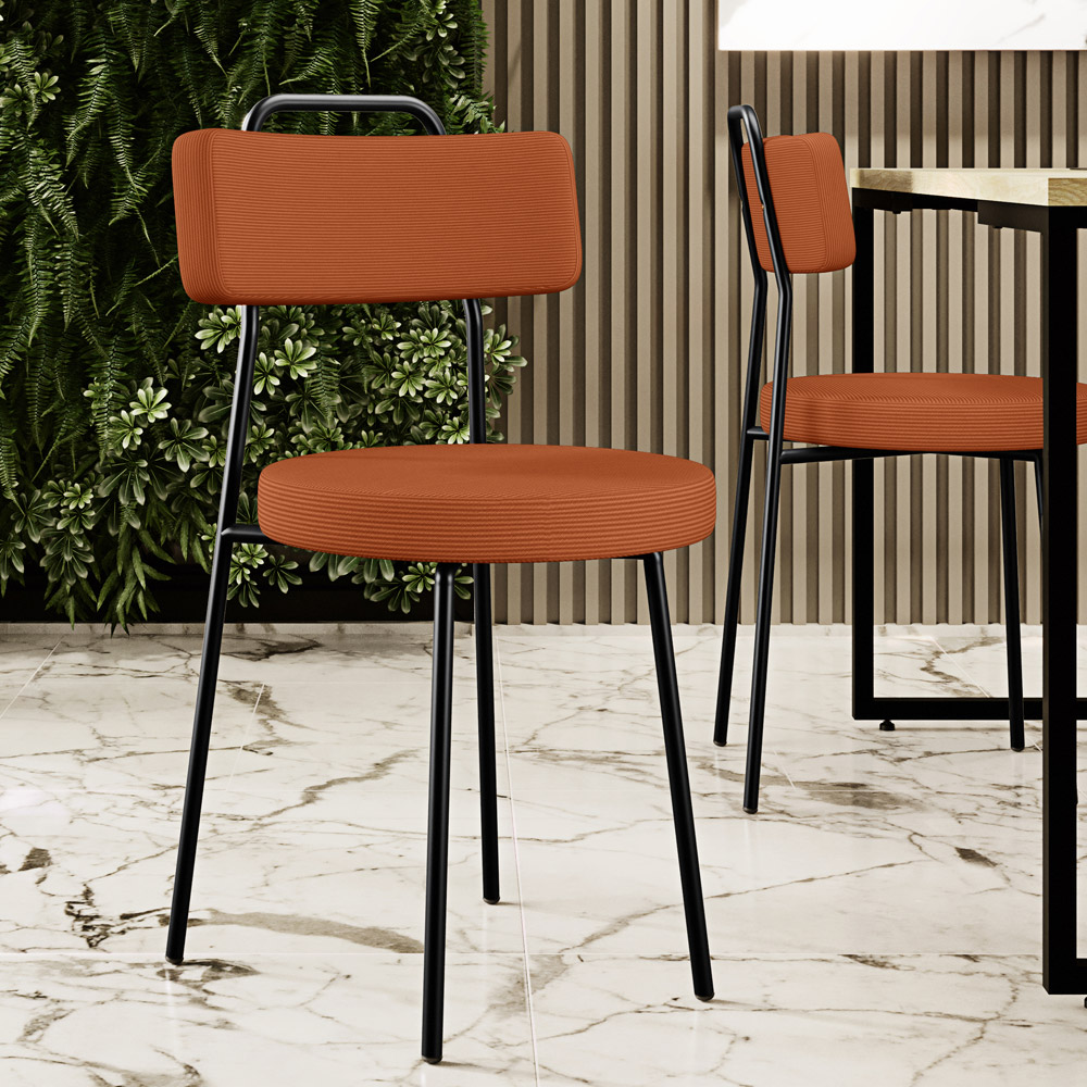 Cadeira Decorativa Estofada Para Sala De Jantar Barcelona L02 Tecido Terracota - Lyam Decor