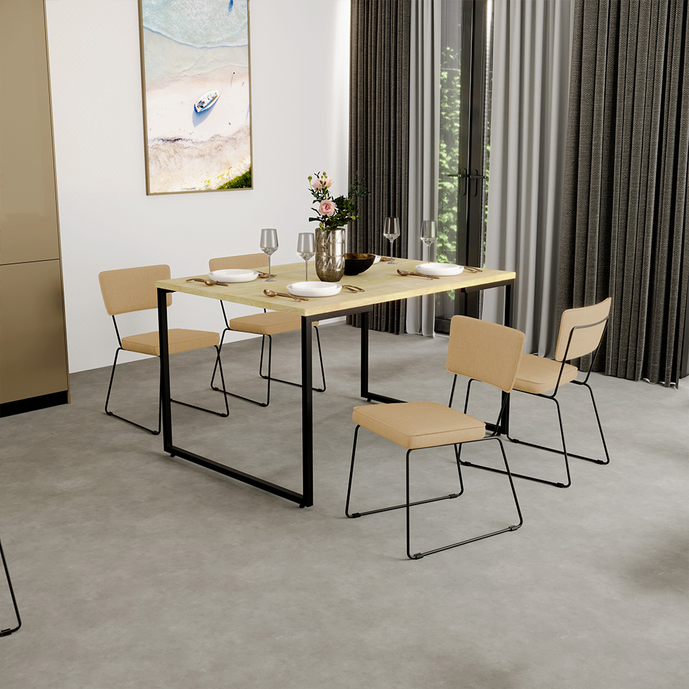 Cadeira Decorativa Estofada Para Sala De Jantar Base Aço Allana L02 Linho Bege Escuro - Lyam Decor