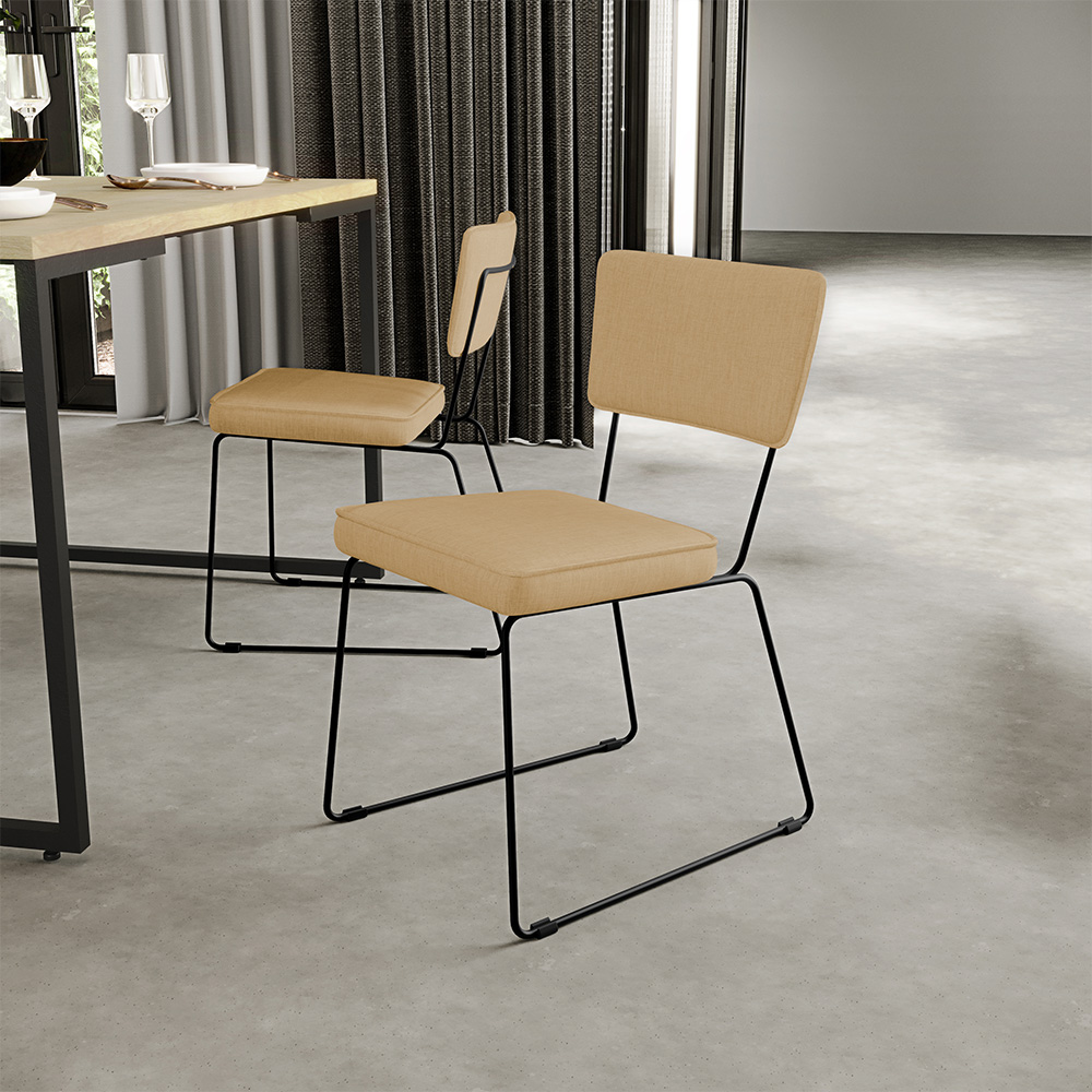 Cadeira Decorativa Estofada Para Sala De Jantar Base Aço Allana L02 Linho Bege Escuro - Lyam Decor