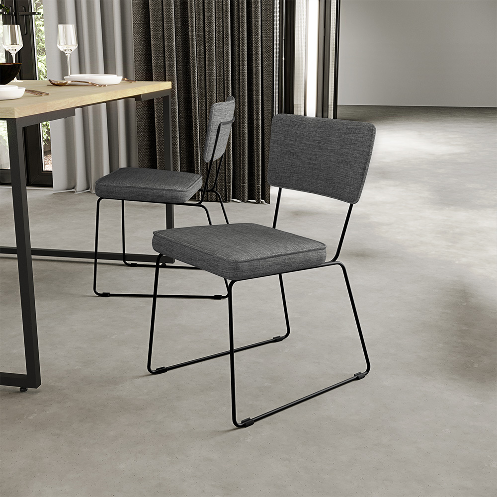 Cadeira Decorativa Estofada Para Sala De Jantar Base Aço Allana L02 Linho Cinza Escuro - Lyam Decor