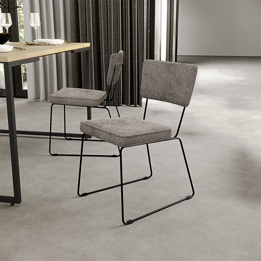 Cadeira Decorativa Estofada Para Sala De Jantar Base Em Aço Allana L02 Bouclê Bege - Lyam Decor