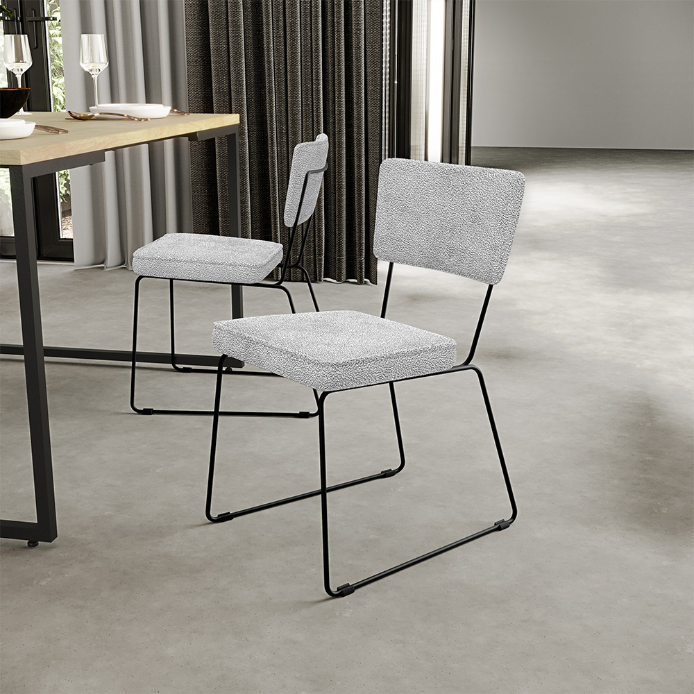 Cadeira Decorativa Estofada Para Sala De Jantar Base Em Aço Allana L02 Bouclê Cinza - Lyam Decor