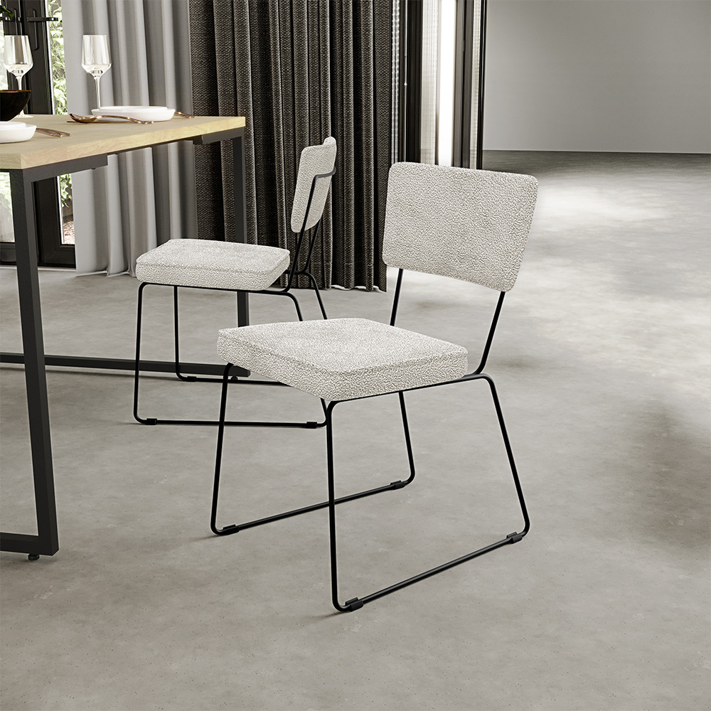 Cadeira Decorativa Estofada Para Sala De Jantar Base Em Aço Allana L02 Bouclê Creme - Lyam Decor