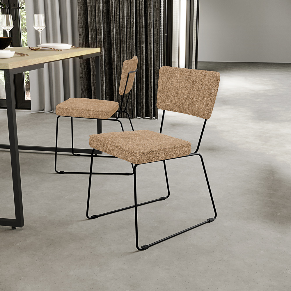 Cadeira Decorativa Estofada Para Sala De Jantar Base Em Aço Allana L02 Bouclê Mostarda - Lyam Decor