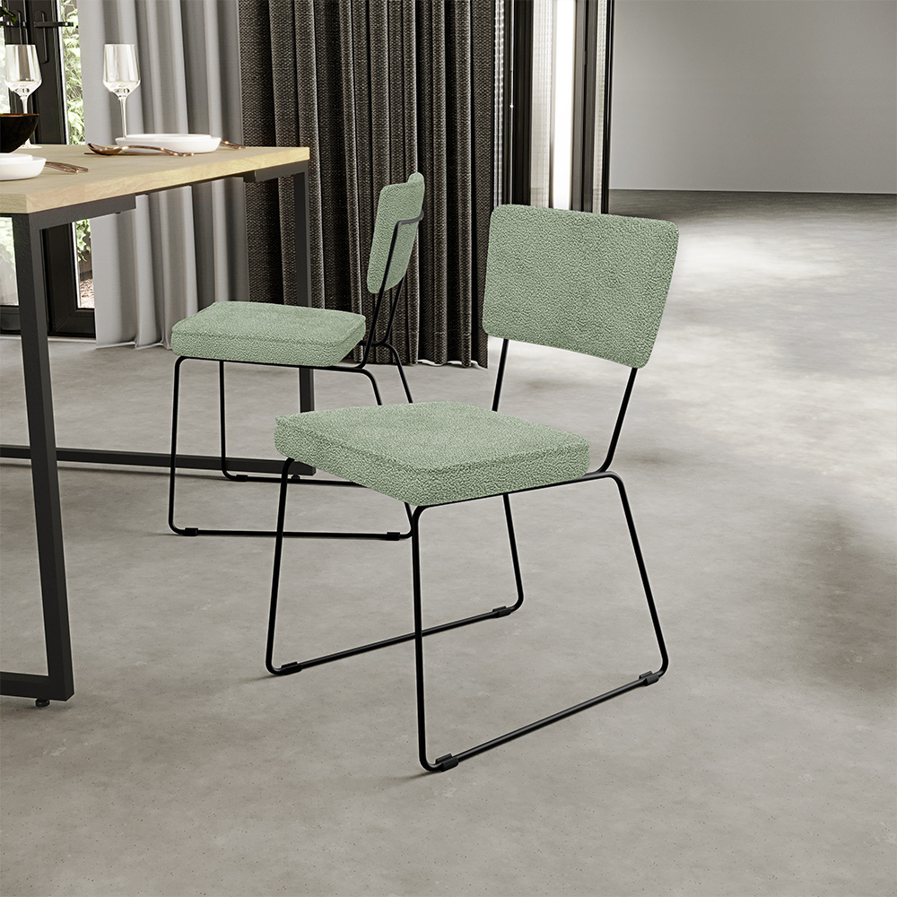 Cadeira Decorativa Estofada Para Sala De Jantar Base Em Aço Allana L02 Bouclê Oliva - Lyam Decor