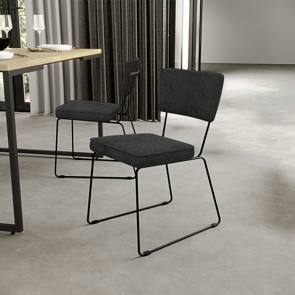 Cadeira Decorativa Estofada Para Sala De Jantar Base Em Aço Allana L02 Bouclê Preto - Lyam Decor